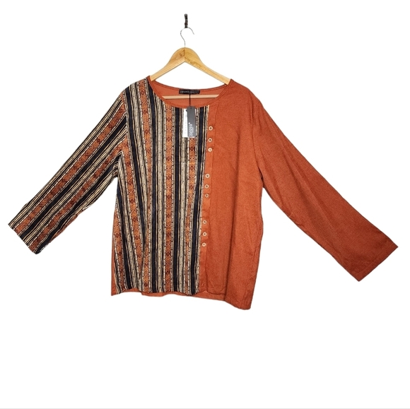 NWT ZANZEA lightweight corduroy Long Sleeve Stripe Vintage Ethnic Blouse. - Picture 4 of 16